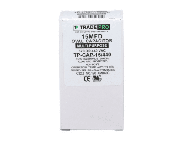 15 MFD 370 or 440 VAC Single Run Capacitor - Oval