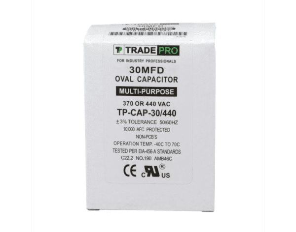 30 MFD 370 or 440 VAC Single Run Capacitor - Oval