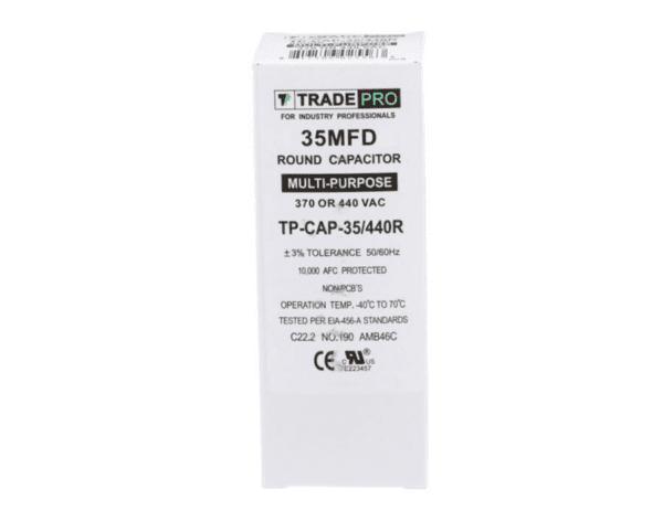 35 MFD 370 or 440 VAC Single Run Capacitor - Round