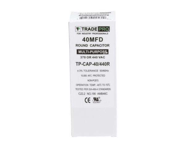 40 MFD 370 or 440 VAC Single Run Capacitor - Round