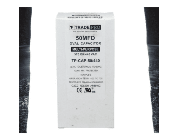 50 MFD 370 or 440 VAC Single Run Capacitor - Oval