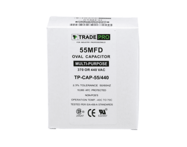 55 MFD 370 or 440 VAC Single Run Capacitor - Oval