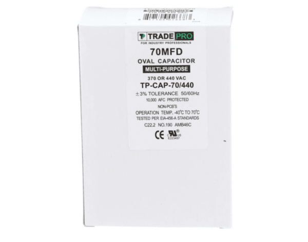 70 MFD 370 or 440 VAC Single Run Capacitor - Oval