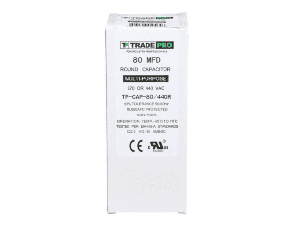 80 MFD 370 or 440 VAC Single Run Capacitor - Round