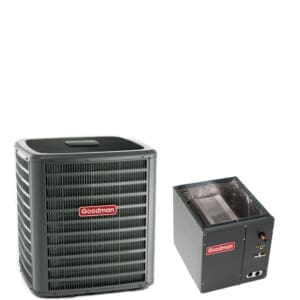 5 Ton Goodman 17.2 SEER2 R410A Two-Stage Air Conditioner Condenser with 21″ Wide Vertical Cased Evaporator Coil