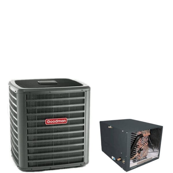 5 Ton Goodman 15.2 SEER2 R410A Two-Stage Heat Pump Condenser with 24.5" Tall Horizontal Cased Evaporator Coil