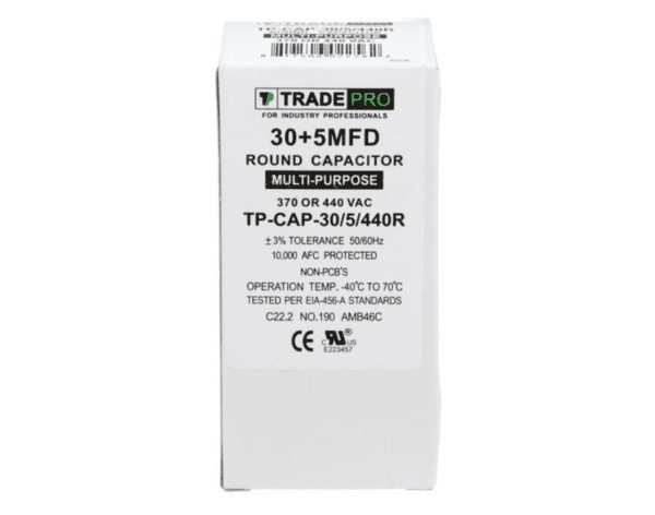 30+5 MFD 370 or 440 VAC Dual Run Capacitor - Round