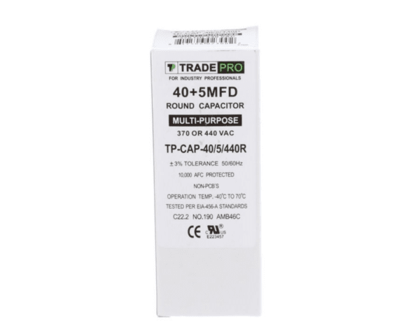 40+5 MFD 370 or 440 VAC Dual Run Capacitor - Round