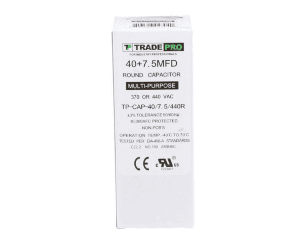 40+7.5 MFD 370 or 440 VAC Dual Run Capacitor - Round