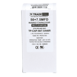 50+7.5 MFD 370 or 440 VAC Dual Run Capacitor - Round