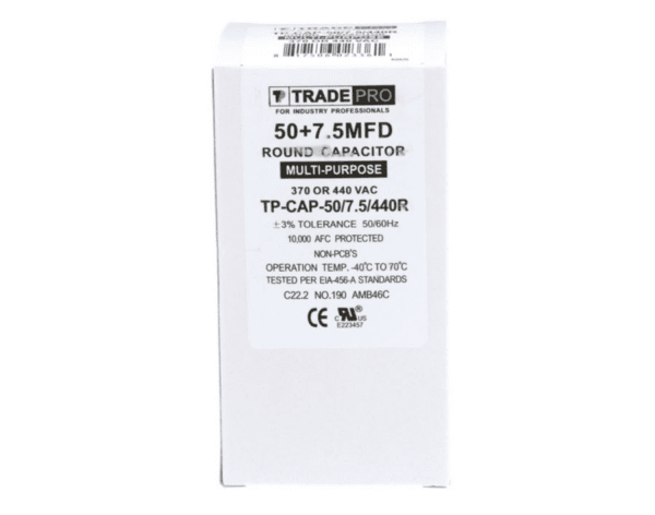 50+7.5 MFD 370 or 440 VAC Dual Run Capacitor - Round