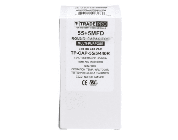 55+5 MFD 370 or 440 VAC Dual Run Capacitor - Round