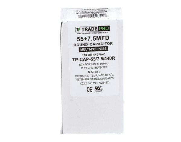 55+7.5 MFD 370 or 440 VAC Dual Run Capacitor - Round