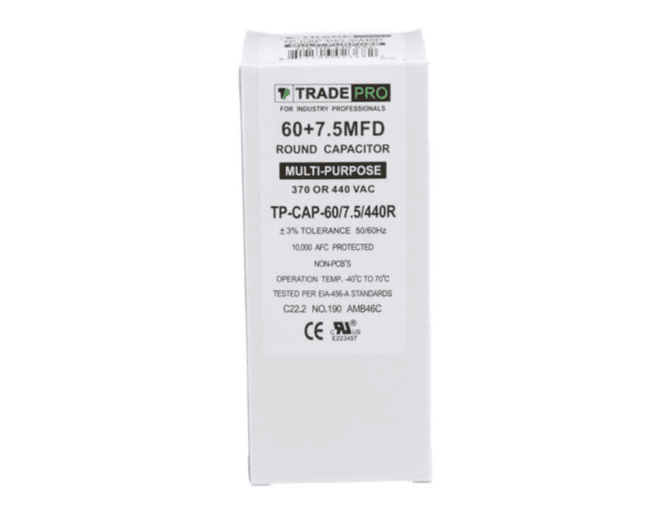 60+7.5 MFD 370 or 440 VAC Dual Run Capacitor - Round