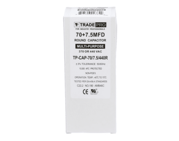 70+7.5 MFD 370 or 440 VAC Dual Run Capacitor - Round